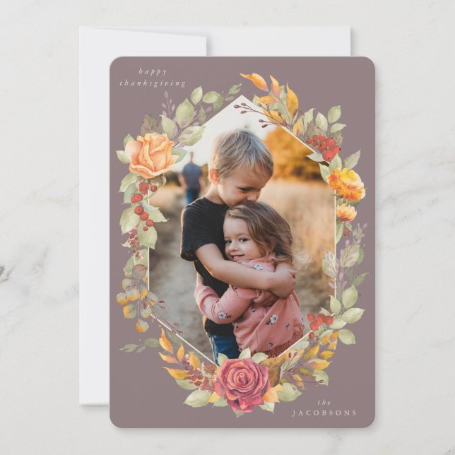 Tarjeta Festiva Mauve Autumnal Florals Thankending Photo Card (Anverso)