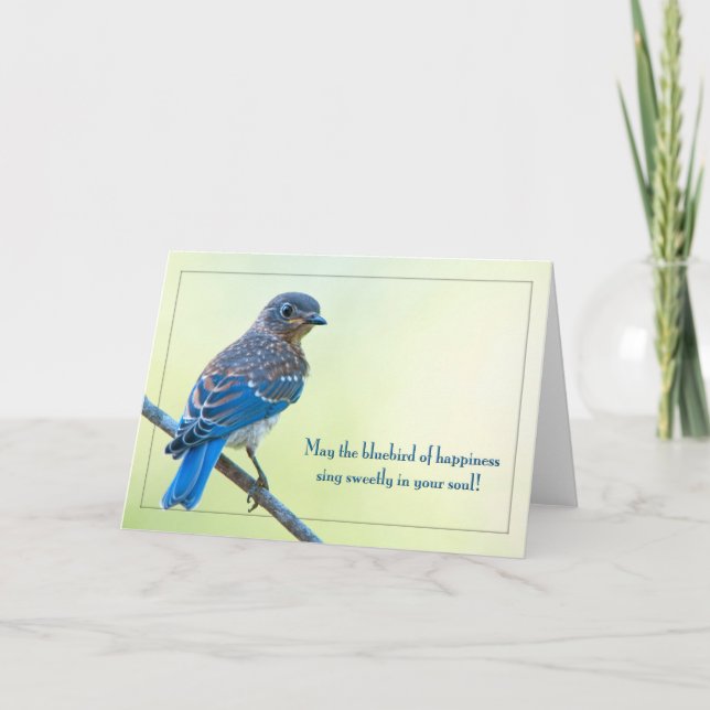 Tarjeta Festiva Mayo el Bluebird de la felicidad canta dulce… (Anverso)