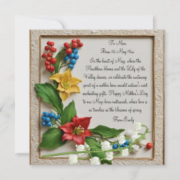 Tarjeta Festiva Mayo Florecen Hawthorn y Lily del Valle
