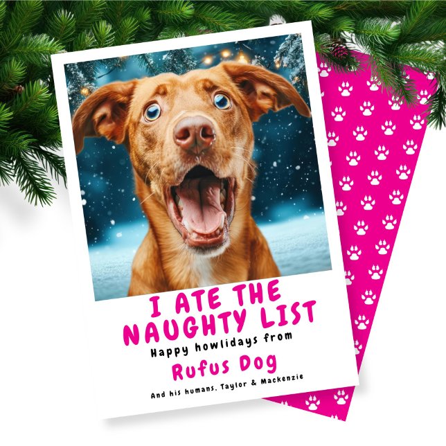 Tarjeta Festiva Me Comí La Fotos De Los Navidades De Perro De La L (I Ate The Naughty List Dog Christmas Photo Holiday Card
by Ricaso. Funny dog themed holiday cards)