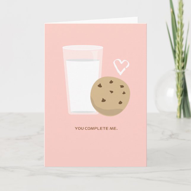 Tarjeta Festiva Me completa la carta de amor de leche y galletas (Anverso)