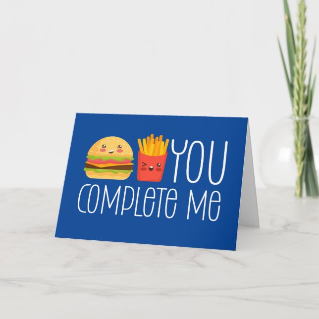 Tarjeta Festiva Me Completaste Burger Fries Funny El día de San Va (Anverso)