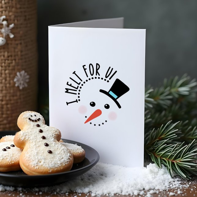 Tarjeta Festiva Me derribo por ti | Navidades de Jolly Snow Man (I melt for You | Frosty Jolly Snow Man Christmas Holiday Card)