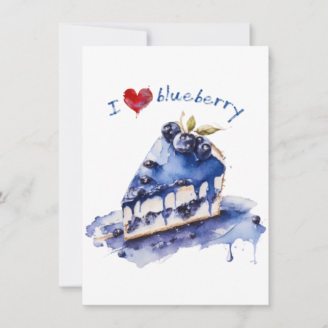 Tarjeta Festiva Me encanta Blueberry TShirt, Blueberry Cake Waterc (Anverso)