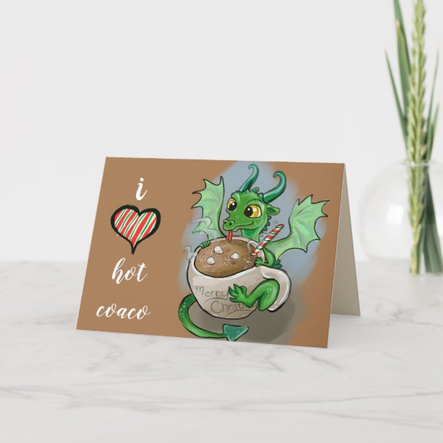 Tarjeta Festiva Me encanta el café caliente Navidades Dragon (Anverso)