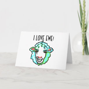 Tarjeta Festiva Me Encanta La Oveja De Ewe Aquamarine