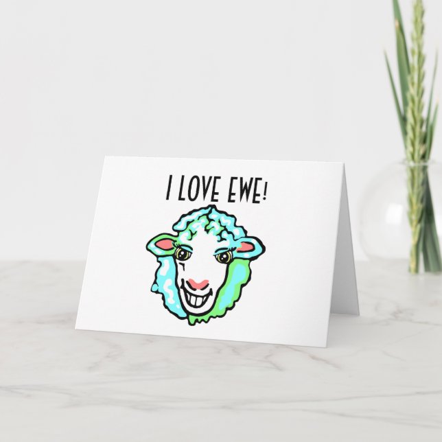 Tarjeta Festiva Me Encanta La Oveja De Ewe Aquamarine (Anverso)