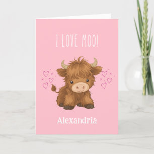 Tarjeta Festiva Me encanta Moo Highland Cow Valentine