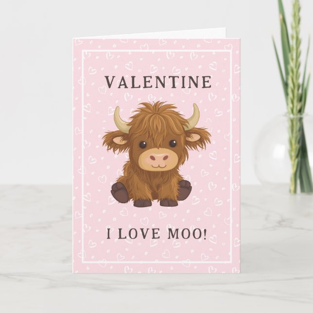 Tarjeta Festiva Me encanta Moo Highland Cow Valentine (Anverso)
