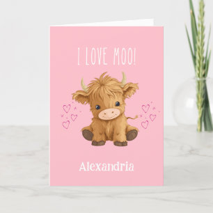 Tarjeta Festiva Me encanta Moo Highland Cow Valentine