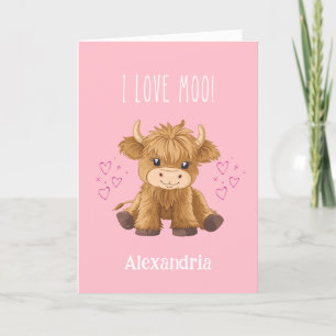 Tarjeta Festiva Me encanta Moo Highland Cow Valentine