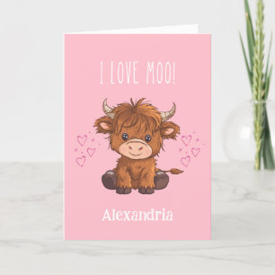 Tarjeta Festiva Me encanta Moo Highland Cow Valentine