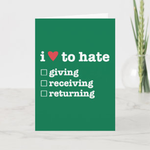 Tarjeta Festiva me encanta odiar dar/recibir/regresar