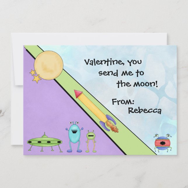 Tarjeta Festiva Me Envías Al Salón De Enseñanza Moon Valentines (Anverso)