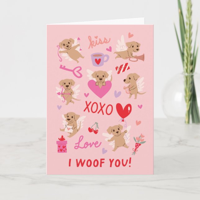 Tarjeta Festiva Me Gusta Día de San Valentín De Los Angels Cachorr (Anverso)