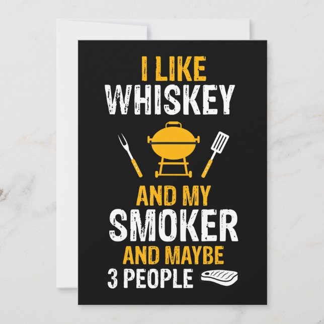 Tarjeta Festiva Me Gusta Whiskey Mi Fumador 3 Personas Funny BBQ (Anverso)