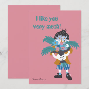 Tarjeta Festiva Me gustas mucho. El día de San Valentín en aula