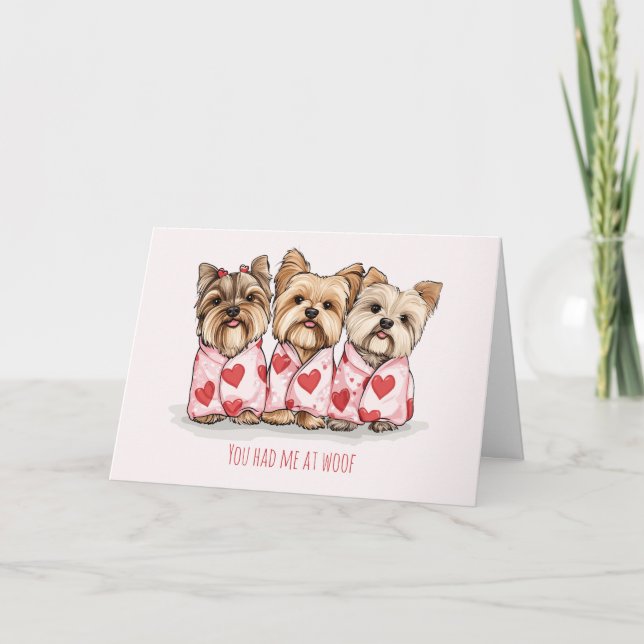 Tarjeta Festiva Me Tenías En Woof Día de San Valentín Yorkie Dogs (Anverso)