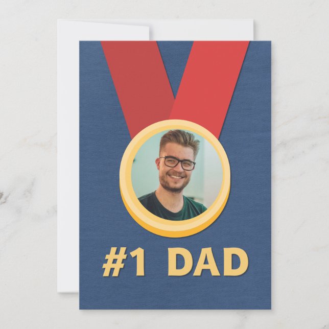 Tarjeta Festiva Medalla fotográfica número uno de papá Día del Pad (Anverso)
