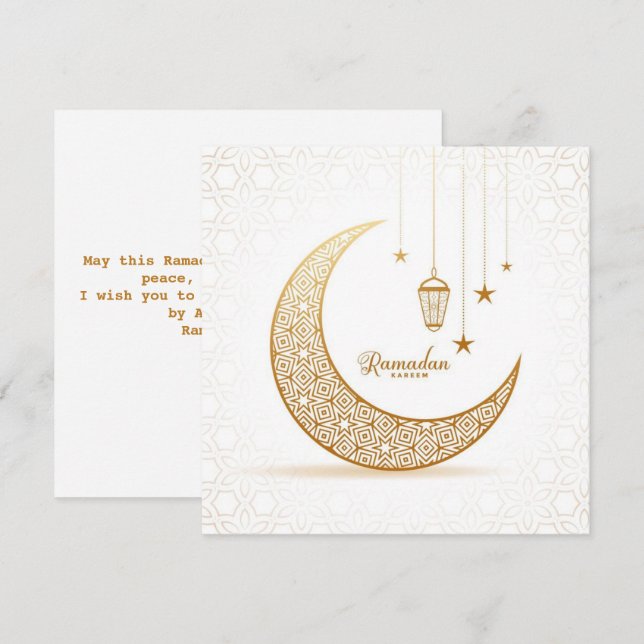 Tarjeta Festiva Media luna de oro de Ramadan Kareem (Anverso / Reverso)