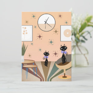 Tarjeta Festiva Mediados del Siglo de Mid Cat Moderno