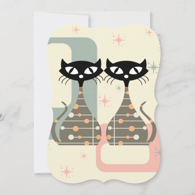 Tarjeta Festiva Mediados del Siglo de Mid Cat Moderno (Anverso)