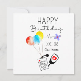 Tarjeta Festiva Médica Feliz cumpleaños, globos planos