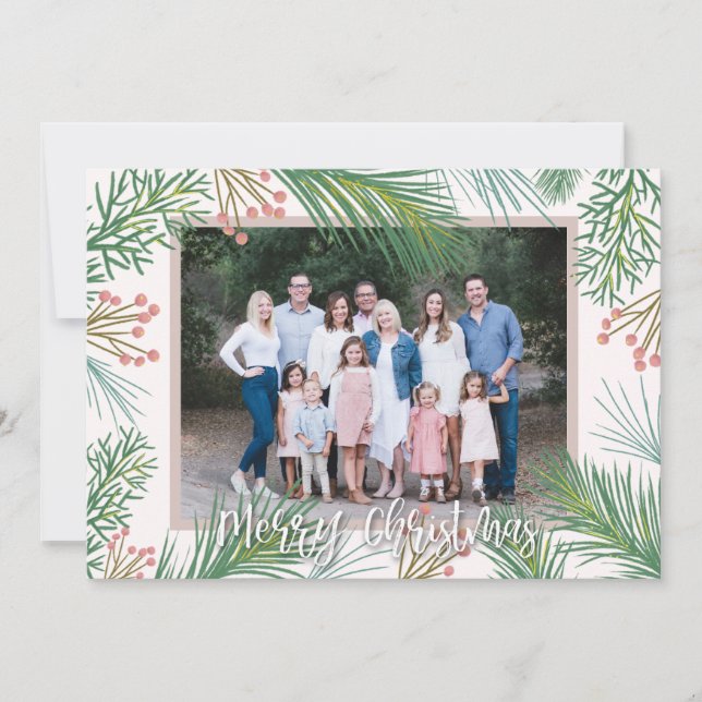 Tarjeta Festiva Medina - Rosa, Pines Berries (Anverso)