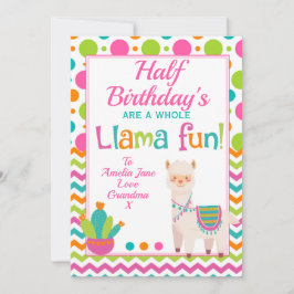 Tarjeta Festiva Medio cumpleaños de Llama Fun entera