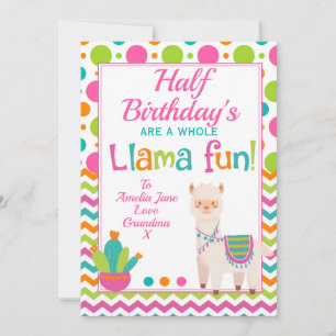 Tarjeta Festiva Medio cumpleaños de Llama Fun entera