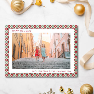 Tarjeta Festiva Medio Siglo Retro Rojo Verde Salvia Único Dos Foto