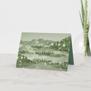 Tarjeta Festiva Medios mixtos del paisaje del lago de los bosques