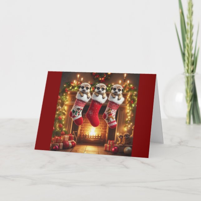 Tarjeta Festiva Meerkat Christmas Stockings Holiday Card (Anverso)
