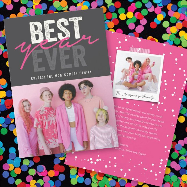 Tarjeta Festiva Mejor año de escritura a mano Script moderno foto (Best Year Ever Handwriting Script Modern Photo Holiday Card @ fat_fa_tin)