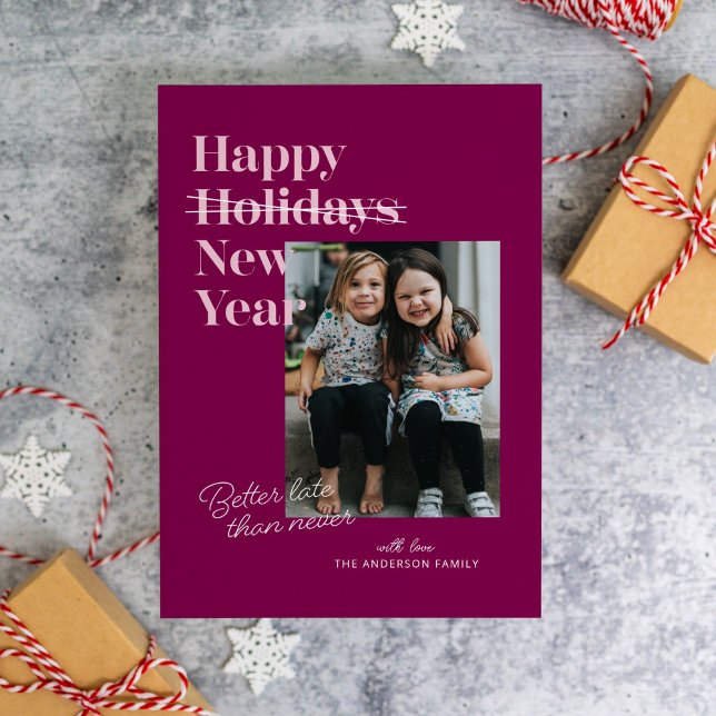 Tarjeta Festiva Mejor Berry Pink Late Que Never New Year Card (Subido por el creador)