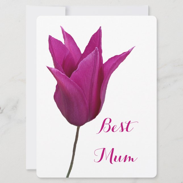Tarjeta Festiva Mejor bonito tulipán rosa simple floral elegante (Anverso)