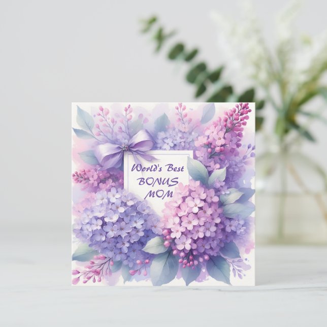 Tarjeta Festiva Mejor Bono de Mamá Lilac Flores Botánicas Rosa (Anverso de pie)