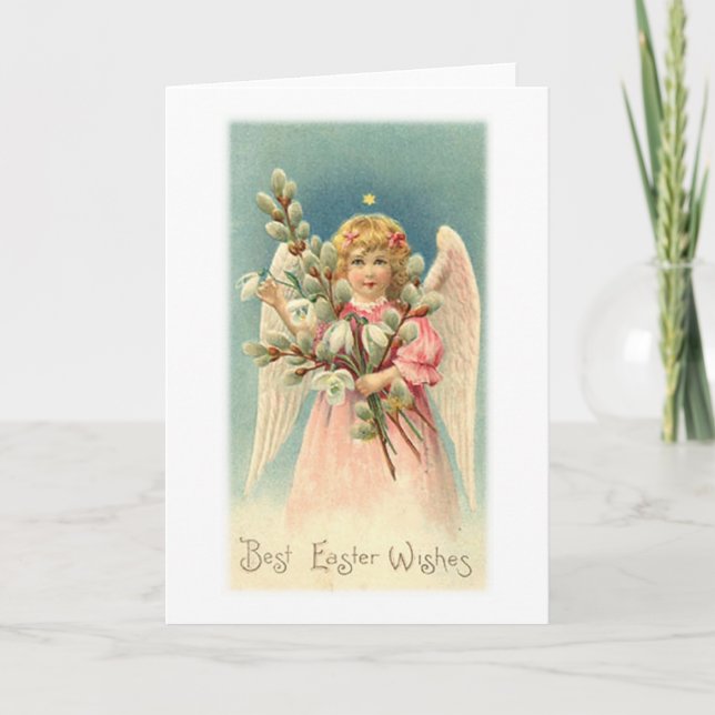 Tarjeta Festiva Mejor Deseos de Pascua Angel de Pascua (Anverso)