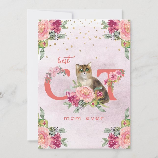 Tarjeta Festiva Mejor Día de la Madre del Ilustracion Gato que jam (Anverso)