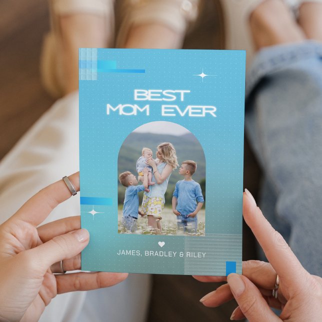 Tarjeta Festiva MEJOR FAMILIA Celeste del Día de la Madre (Subido por el creador)
