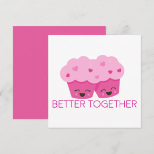 Tarjeta Festiva Mejor Juntos Dos Cupcakes Rosa San Valentín