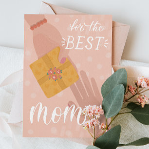 Tarjeta Festiva Mejor madre. Día de la Madre amarillo rosado perso