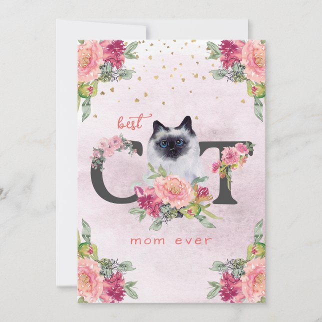 Tarjeta Festiva Mejor Madre Gata, Día de Madre Gatita Siamesa (Anverso)