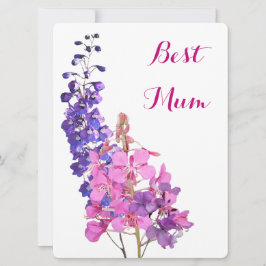 Tarjeta Festiva Mejor Mamá bonito rosa morado simple amor floral d