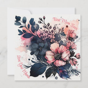 Tarjeta Festiva Mejor Mamá del Mundo Acuarela Floral