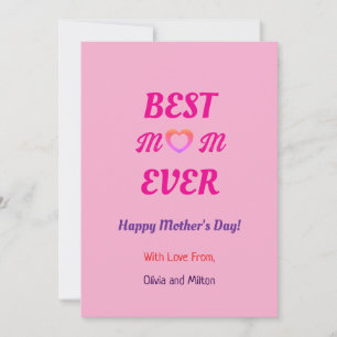 Tarjeta Festiva Mejor Mamá del Mundo Corazón Rosa Simple Día de la