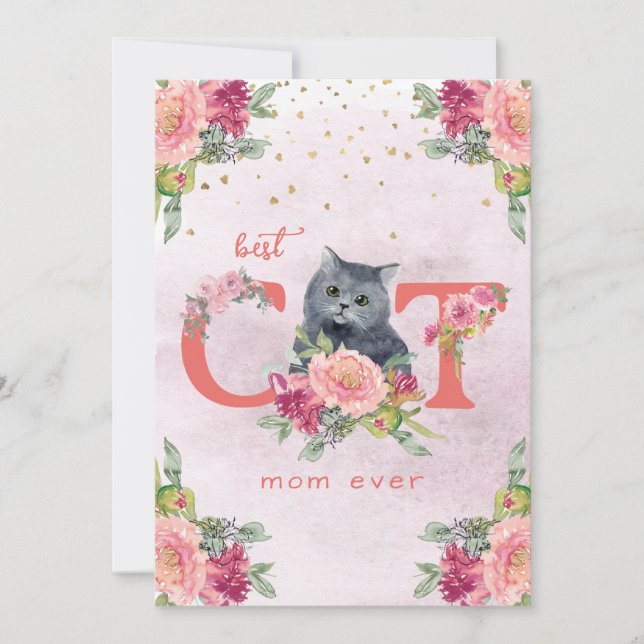 Tarjeta Festiva Mejor Mamá Gata del Mundo Ilustración de Gatito Dí (Anverso)