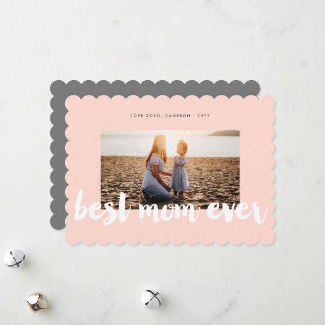 Tarjeta Festiva Mejor Mamá Siempre Blanco Negrita Guión De Cepillo (Anverso/Reverso In Situ)