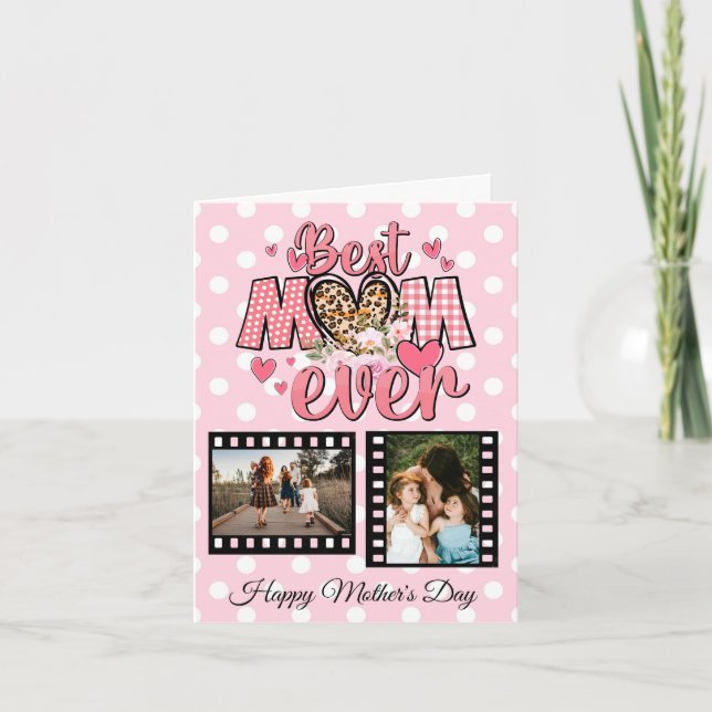 Tarjeta Festiva Mejor mamá única personalizada con fotos en colage (Anverso)