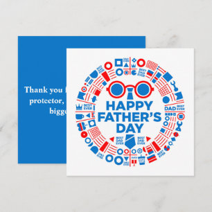 Tarjeta Festiva Mejor Papá del Mundo Diseño Gráfico Azul Rojo Rega